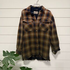 We the Free Free People Anneli Plaid Shirt Jacket Size S Navy Ombré Boho